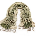 Bohemian grape flower jacquard scarf in olive green and beige with knotted tassels - Army Green / 2.00cm