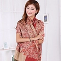 Sciarpa bohémien con motivo jacquard uva rossa e beige scialle vintage da donna - Rosso Vino