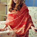Bohemian style warm oversized scarf with red floral jacquard pattern and tassel fringe - Orange Red / 2.00cm