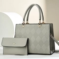 Elegant grey crossbody bag and matching wallet set with quilted pattern and gold hardware - Gray
