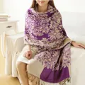 Sciarpa bohémien viola con motivo floreale jacquard e frange decorative per donna - Violetto