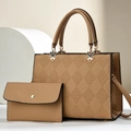 Sac à main matelassé kaki et portefeuille assorti avec des détails dorés chic - Kaki