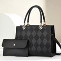 Ensemble cabas en cuir noir avec motif losanges et pochette assortie pour femme - Noir