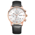 MEGIR men's chronograph with rose gold case, white dial, and black leather strap - Black Strap White Dial Rose Gold Case