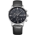 MEGIR men's chronograph watch with black dial and dark grey leather strap - Black Strap Black Dial Silver Case