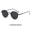 Oval vintage sunglasses with black frames and grey lenses on a sleek metal frame - Black Frame Black Grey Lens