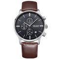 MEGIR Multifunktions-Herrenuhr mit Silbergehäuse und braunem Lederarmband - Braunes Armband Schwarzes Zifferblatt Silbernes Gehäuse