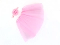 Flat lay of pink tulle tutu skirt and matching floral headband set for infant photography - Pink