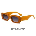 Retro rectangle thick frame sunglasses in translucent tea brown with gradient lenses - Tea Frame Gray Tea Lens