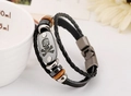 Black leather multi-layer skull bead bracelet with magnetic clasp for men and women - Skull
