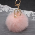 Dettaglio del portachiavi pompon in pelliccia sintetica rosa con gancio dorato - Rosa