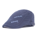 Men's retro dark blue newsboy cap with embroidery and adjustable metal buckle - Adjustable / Navy Blue
