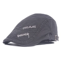 Men's dark grey cotton canvas beret hat with artistic side embroidery and metal buckle - Adjustable / Black