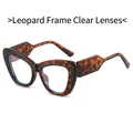 Fashionable leopard print cat-eye large frame glasses with clear lenses and wide temples - Tortoise Frame Clear Lens