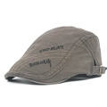 Detail of vintage cotton flat cap featuring side embroidery and adjustable metal buckle - Adjustable / Army Green