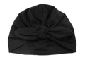 Dettaglio di un morbido turbante nero per neonati con un grande fiocco e un nodo decorativo - Nero