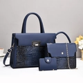 Set borse da donna in tre pezzi blu navy in pelle con trama a coccodrillo e hardware dorato - Borsa Grande 30x11x21cm / Blu