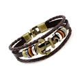 Brown leather anchor bracelet with vintage bronze charms and braided rope layers - Bronze Anchor Brown Leather