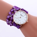 Elegant purple flower bracelet watch with rose gold case and sparkling rhinestones - Purple