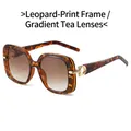 Fashionable oversized square sunglasses featuring leopard frames and gradient tea lenses - Leopard Frame Gradient Tea Lens