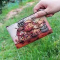 Flat rectangular coin purse featuring hand-drawn cartoon elephant and owl print - Pattern 11