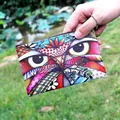 Handheld small square coin purse with 3D cartoon owl print and artistic pop design - Pattern 3