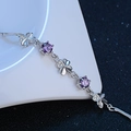 Pulsera de plata S925 con cristal púrpura y amuleto de trébol brillante para mujer - Circonita Púrpura