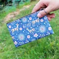 Blue coin pouch with deer and floral print featuring a durable metal zipper closure - Pattern 13
