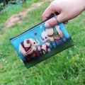 Sky blue mini coin purse with 3D cartoon elephant print and silver top zipper closure - Pattern 10