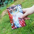 Artistic owl print mini zipper wallet with keychain for women in vibrant colors - Pattern 20