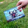 Blue mini coin purse featuring a cartoon owl with a red heart and a zipper closure - Pattern 5