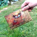Cartoon owl printed coin purse with zipper and metal ring on green grass - Pattern 7