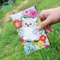 Compact canvas coin purse featuring a colorful 3D cartoon owl and floral print patterns - Pattern 21