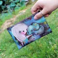Cartoon girl and elephant print canvas mini coin purse with zipper closure for girls - Pattern 9