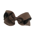 Detailed close-up of a brown 15cm grosgrain ribbon bow hair clip on a white background - Coffee