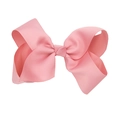 Detail view of a 15cm large pink grosgrain ribbon hair bow for babies on a white background - Dusty Pink
