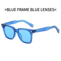 Fashion square sunglasses with a transparent blue frame and blue tinted lenses - Transparent Blue Frame Blue Lens