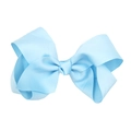 Detail view of a 15cm light blue grosgrain ribbon hair bow for babies on white background - Sky Blue