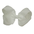 Macro detail of 15cm white grosgrain ribbon hair bow showing ribbed texture and structure - White