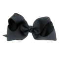 Macro detail of high-quality 15cm black grosgrain ribbon hair bow showing fabric texture - Black