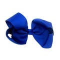 Detailed view of 15cm large blue fabric bow hair clip for girls on white background - Sapphire Blue