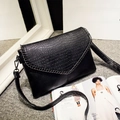 Black envelope shoulder bag with crocodile pattern and metal chain trim on the flap - Small Black