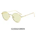 Oval small frame metal sunglasses with gold frame and green lenses in C2 style - Gold Frame Green Lens