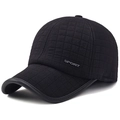 Men's black quilted winter baseball cap with ear protection and sport logo detail - Adjustable / Black