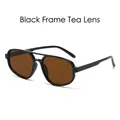 Occhiali da sole aviator di tendenza con montatura nera a doppio ponte e lenti color tè - Montatura Nera Lenti Tè