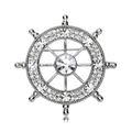 Silver nautical anchor helm brooch with sparkling rhinestones and crystal inlay for suits - White Rhinestone (Silver Base)