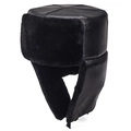 Gorro de invierno tipo aviador en cuero sintético negro con forro de felpa grueso - Talla única / Negro Con Pelo Negro