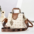 Elegant white crossbody handbag with brown leather trim and monogram print for women - Off-white