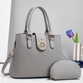 Ensemble sac à main élégant en cuir PU gris avec détails dorés et bandoulière amovible - Gris