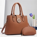 Ensemble sac à main en cuir marron avec bandoulière et mini pochette pour femme - Jaune Terre